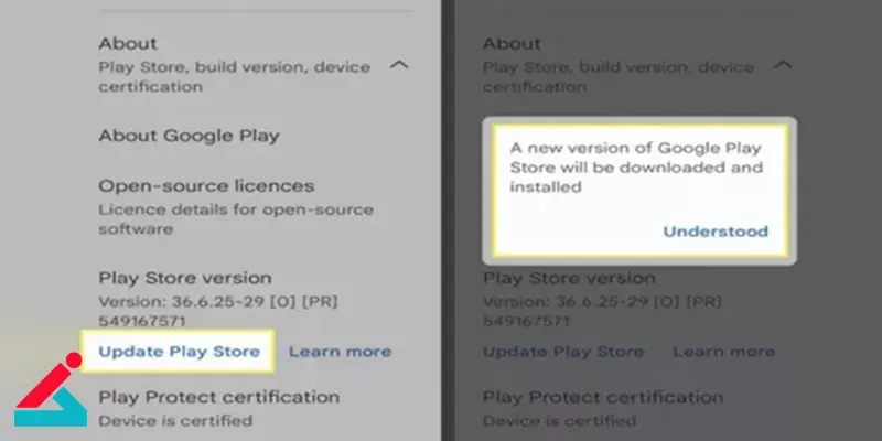 آپدیت دستی از طریق تنظیمات گوگل پلی استور