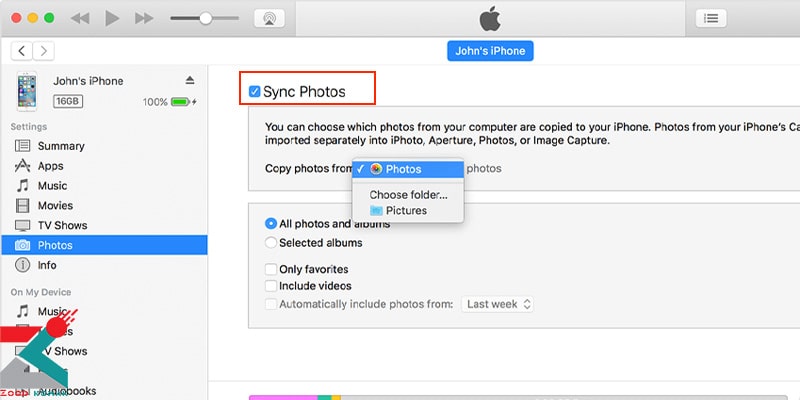 انتقال عکس با استفاده از itunes