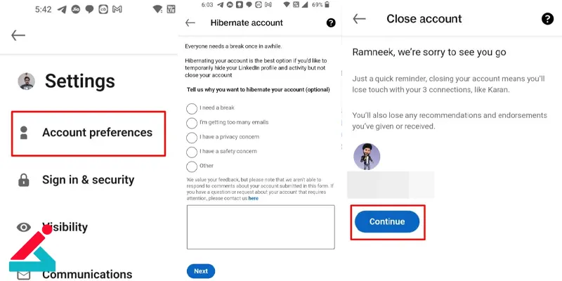 حذف حساب لینکدین و بازیابی آن