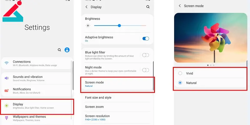 تنظیم رنگ صفحه نمایش گوشی سامسونگ