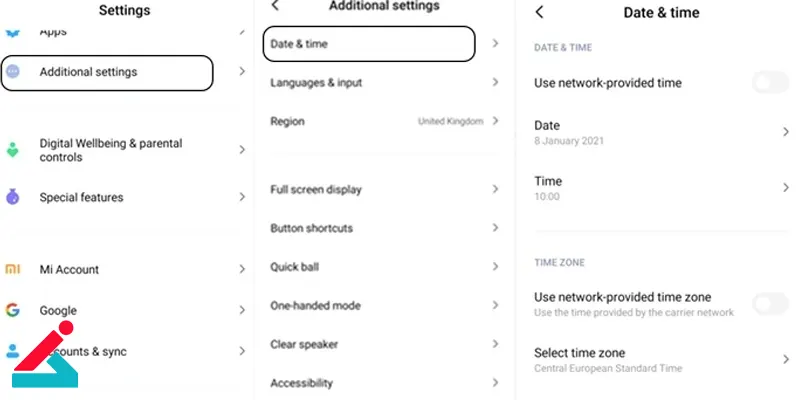 تنظیم تاریخ و ساعت گوشی شیائومی