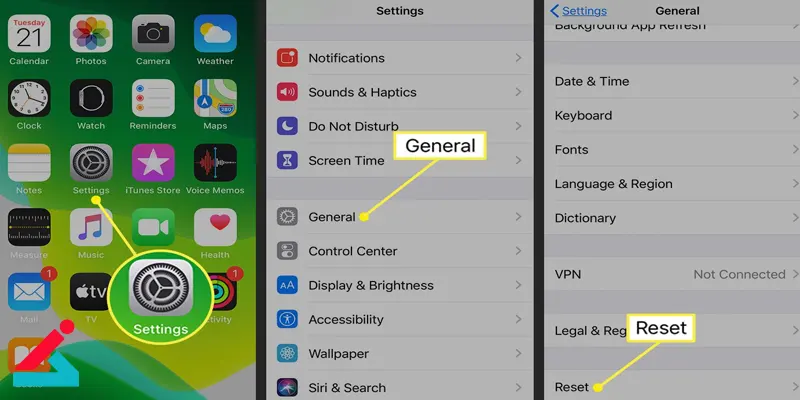 ریست تنظیمات شبکه در گوشی آیفون